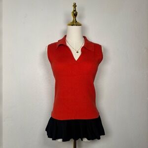old navy red knit collar vneck blouse coquette preppy minimalist staples twee